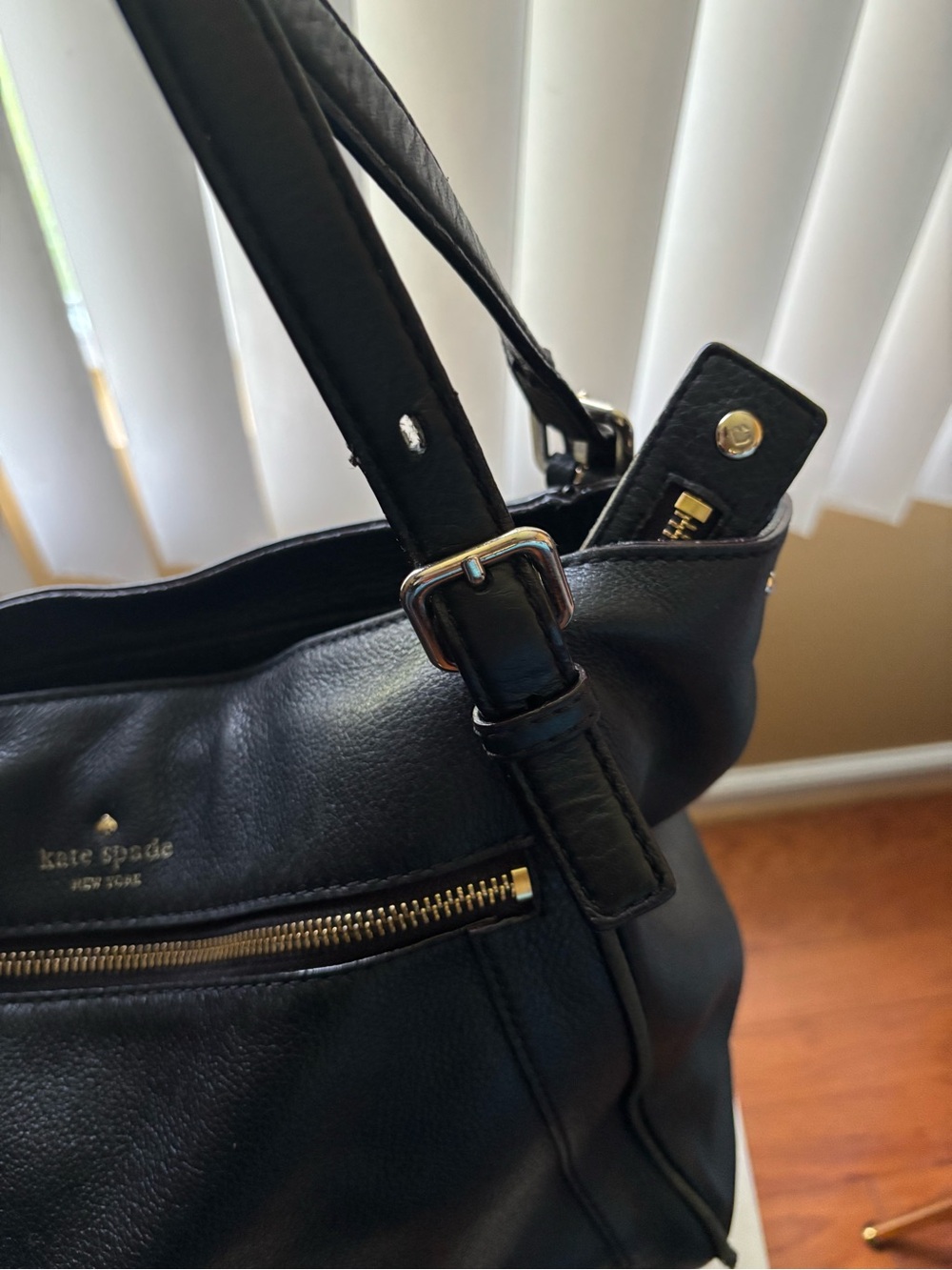 kate spade Black Pebbled Leather Shoulder Bag with Front Zip Pocket - Picture 11 of 15